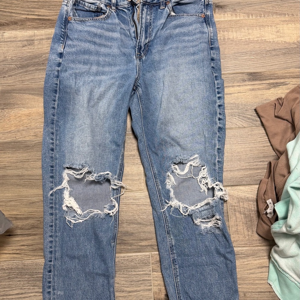 American Eagle Outfitters Ripped Blue Flare Jeans